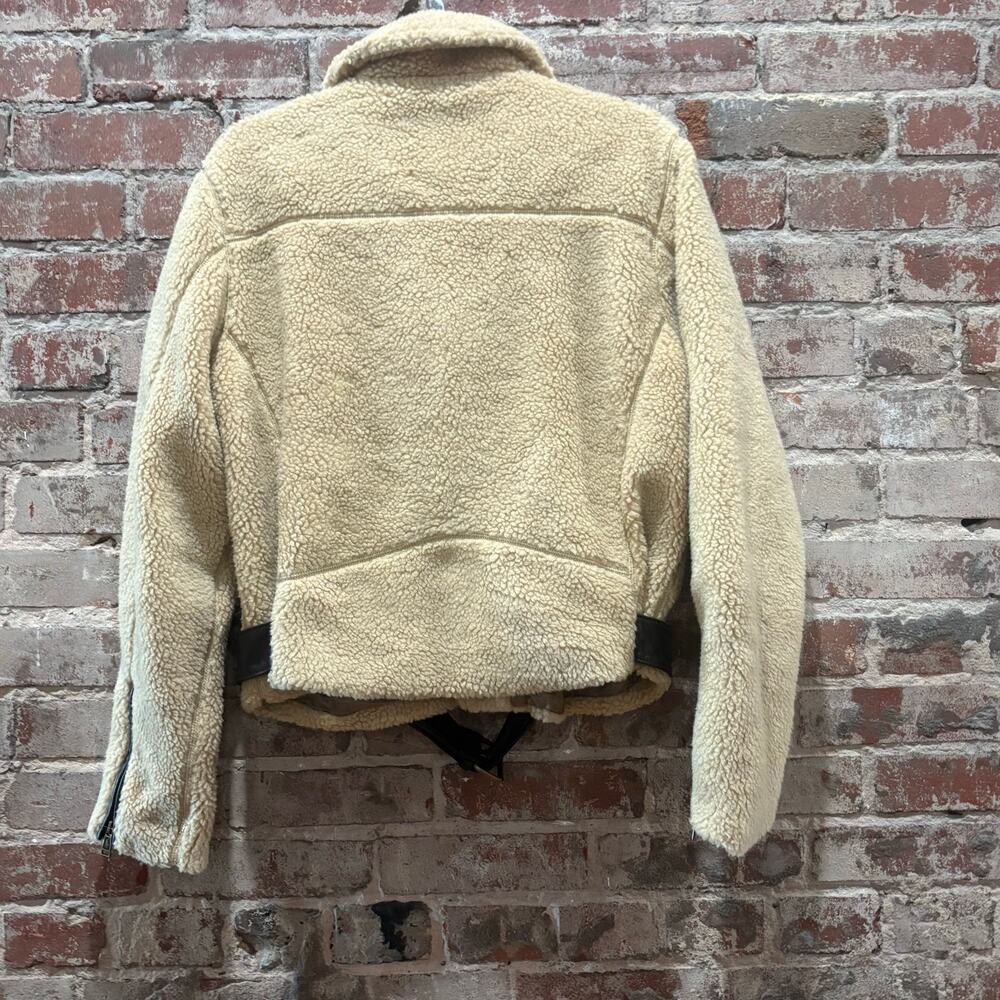 POLO RALPH LAUREN Sherpa Fleece Moto Jacket Leather Trim Women’s Size Large - Picture 7 of 8